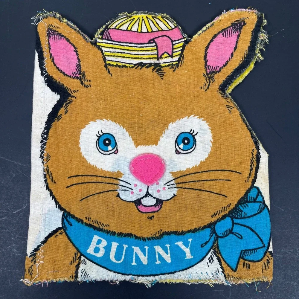 Vintage 1981 Little Simon Bunny‎ Fabric Book Page Panel Easter Spring Handmade